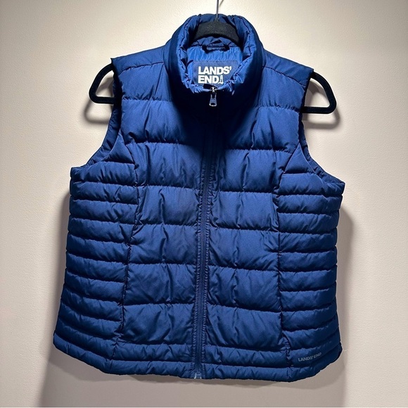 Lands' End Jackets & Blazers - Women’s Lands End HyperDry Allied Feather 600 Down Vest Navy Blue Size M/P 10-12